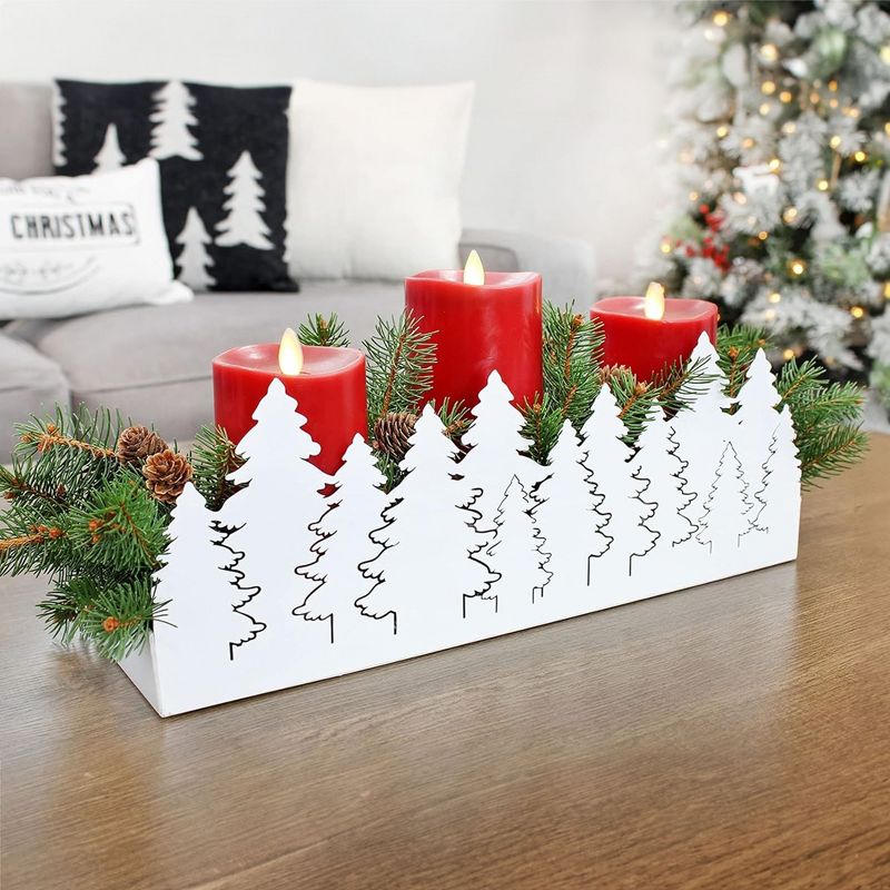 AuldHome Design White Christmas Tree Galvanized Tray Painted Farmhouse Decor Winter Metal Tray, 16 x 4 x 6 Inches, 2 of 9