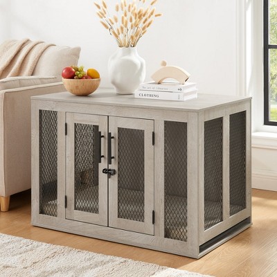 unipaws Wooden Dog Crate with Cushion & Tray