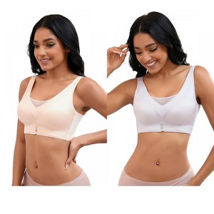 INSPIRE CHIC 2 Pcs Women's V-Neck Mesh Wirefree Adjustable Straps U Back Minimizers Bras - 1 of 4