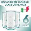 Amici Home Regina Hiball Glasses - Set of 6, 18 Oz Green Tinted Tumblers with Embossed Bee Design, Italian Made Graduated Body - Dishwasher Safe - 2 of 4