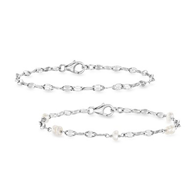 Ross-Simons 3-4mm Cultured Pearl and Sterling Silver Jewelry Set: 2 Lumachina-Chain Bracelets Size 7