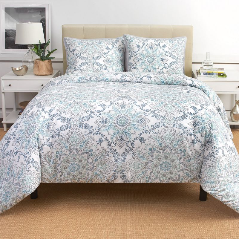 Ruhani Reversible Percale Cotton Comforter Set Blue/Aqua Blue - Heirlooms of India, 4 of 6