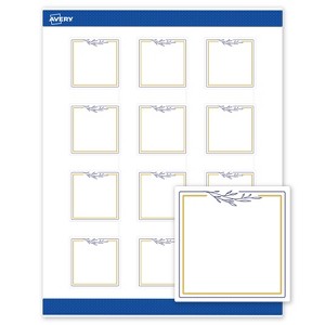 Avery 2" x 2" Labels, Gold & Navy Border with Florals, 120 ct - 1 of 4