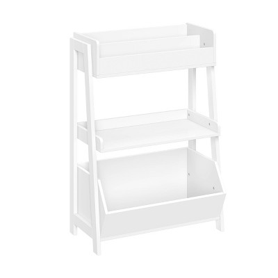 RiverRidge Kids' 3-Tier Ladder Shelf Toy Organizer & Bookshelf with Bookrack, Open Shelves & Storage Bin White: Kids Room Storage, MDF