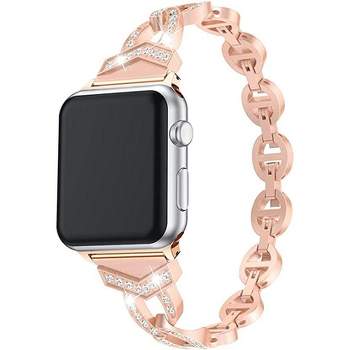 Worryfree Gadgets Metal Band for Apple Watch 38/40/41mm, 42/44/45/49mm Sleek O-Links with Full Bling Rhinestones