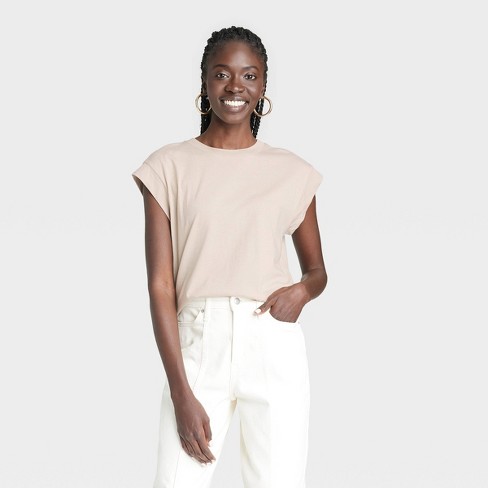 Women's Extended Shoulder T-Shirt - A New Day™ Beige XS