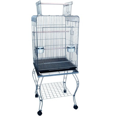 YML 20-Inch Open Top Parrot Cage with Stand Antique Silver