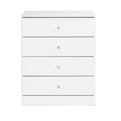 Astrid Crystal White 4-Drawer Vertical Dresser with Acrylic Knobs