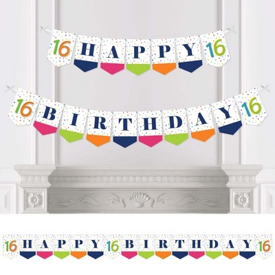 Big Dot of Happiness 16th Birthday - Cheerful Happy Birthday - Colorful Sweet Sixteen Birthday Bunting Banner - Birthday Party Decor - Happy Birthday