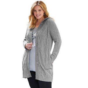 Woman Within Plus Size Cable Cardigan Hoodie - 1 of 4