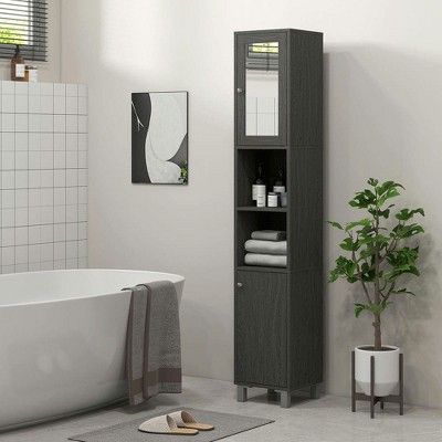 Resenkos Bathroom Cabinet, Narrow Storage Unit, Floor Cabinet for Bathroom, Living Room, Entryway, Kitchen, Black Gray