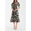 August Sky Women's Floral Bubble Sleeves Pleated Front Midi Dress - image 3 of 4