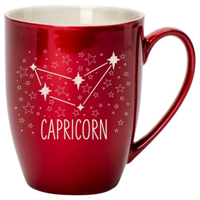 100 North Zodiac 10 Ounce Cardinal Red Metallic Finish, Comfortably Fits Your Hands, New Bone China Coffee Tea Cup Mug, Capricorn