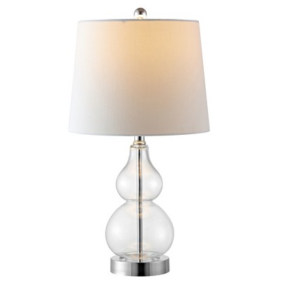 22" Clear and Chrome Glass Table Lamp Set with White Shade