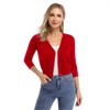 Clearlove Women's Cropped Bolero Cardigan – 3/4 Sleeve V-Neck Basic Classic Casual Button Down Knit Soft Sweater Top - 4 of 4