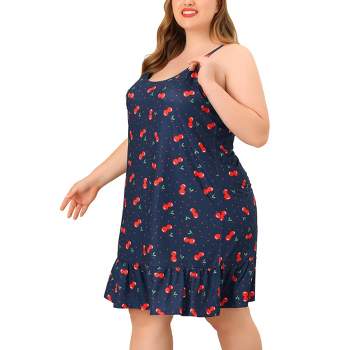 Agnes Orinda Women's Plus Size Sleeveless Fruit Ruffle Hem Nightgown