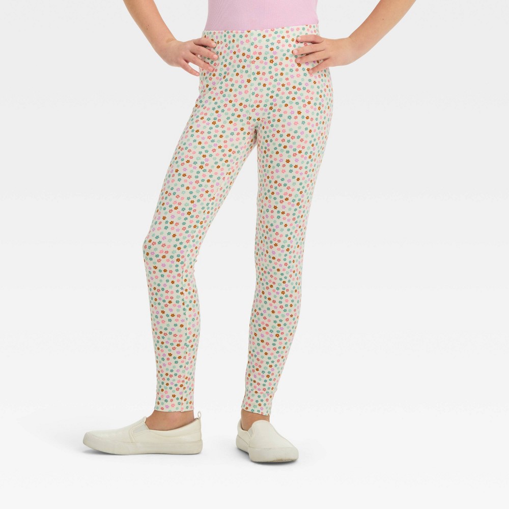 Girls' Floral Leggings - Cat & Jack™ Cream XXL