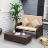 Outsunny Patio Wicker Loveseat Sofa Set, Outdoor PE Rattan Garden Assembled Sun Lounger Daybed Furniture, w/ Storage Ottoman & Side Tables/ Drink Trays for Poolside, Porch, Backyard - image 3 of 4