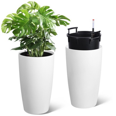 Tall Planter Set of 2, Self Watering Pots Indoor & Outdoor, Large Flower Pot with Water Level Monitor, for Patio, Porch, Living Room, Home Office