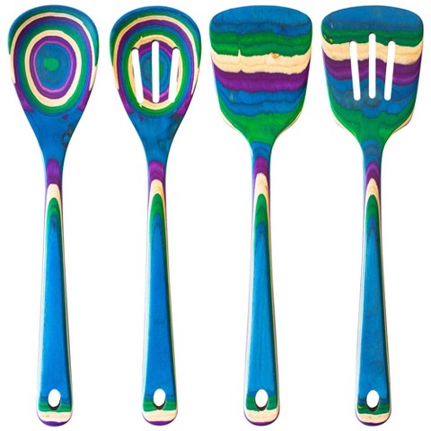 Baltique 4pc Mumbai Kitchen Utensil Set: Wood Spoon & Spatula Set, Hand Wash, Multicolored, Adult Use