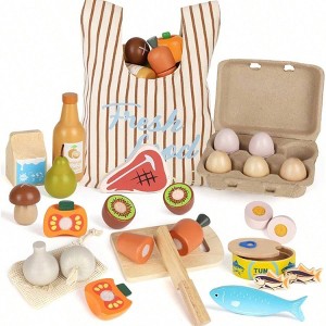 Wooden Play Food Sets, Kitchen Toys, Pretend Food , Cutting Fruits Vegetables, Gift - 1 of 4