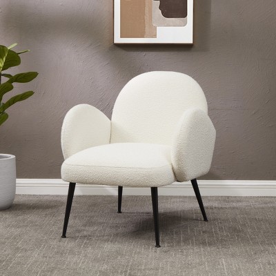 Ivory Boucle Upholstered Armchair with Black Legs