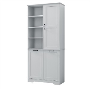 Tramull Bathroom Storage Cabinet with Tilt-Out Hamper, Multi-Functional Organizer with Adjustable Shelves & Drawers - 1 of 4