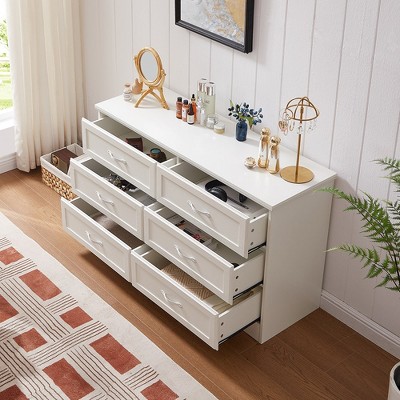 White 6-Drawer Particle Board and MDF Dresser Cabinet