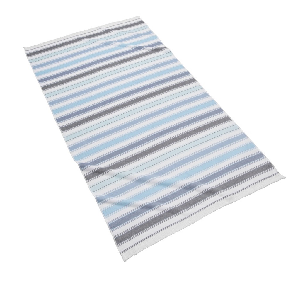 Linea Striped Beach Towel Blue - Cassadecor: 100% Cotton, Lightweight, Terry Construction, Machine Washable