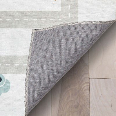 Gray Chenille Kids Playmat Road Traffic 5' x 7' Rug