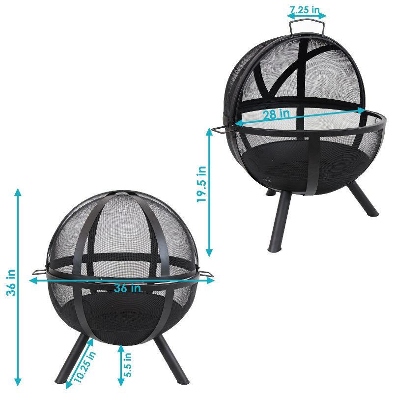 Sunnydaze Outdoor Portable Camping or Backyard Flaming Sphere Ball Fire Pit with Built-In Spark Screen - 30" - Black, 4 of 13
