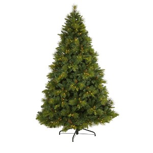 Nearly Natural 7.5-ft North Carolina Mixed Pine Artificial Christmas Tree with 470 Warm White LED Lights, 1895 Bendable Branches and Pinecones - 1 of 4