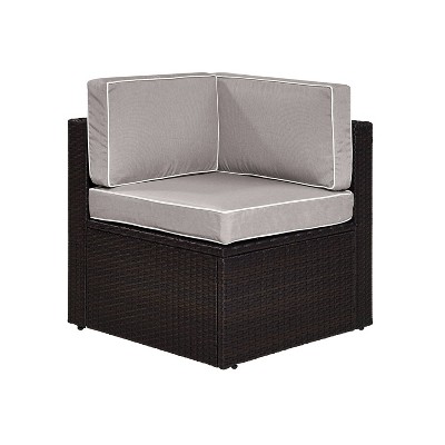 Palm Harbor Outdoor Wicker Corner Chair - Gray - Crosley: Steel Frame, UV-Resistant, Polyester Cushions
