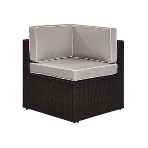 Palm Harbor Outdoor Wicker Corner Chair - Gray - Crosley: Steel Frame, UV-Resistant, Polyester Cushions - 1 of 4