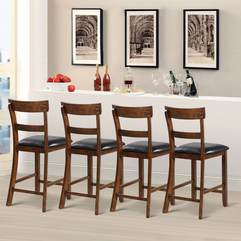 Tangkula Set of 4 Bar Stools Vintage Wooden Dining Chair for Kitchen, Bistro Brown&Black, 2 of 10