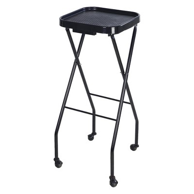 PureSana Chromium Professional Foldaway Portable Rolling Salon Service Tray with Adjustable Height and Rubber Caster Wheels, Black