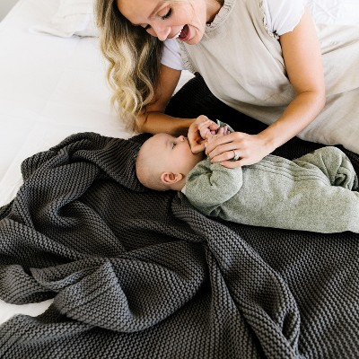 Makemake Organics GOTS Certified Organic Cotton Knit Soft Cotton Throw Blanket Large (50x60, Charcoal Grey)