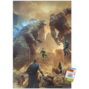 Trends International Justice League vs. Godzilla vs. Kong - Street Battle Unframed Wall Poster Prints - 1 of 4