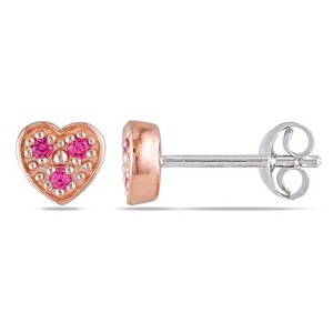 EVERLY JEWELRY | Two-tone Silver 1/10 CT TGW Created Pink Sapphire Children's Heart Stud Earrings - 1 of 4