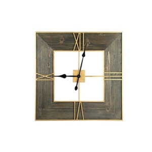 30" Square Wood Finish and Trim Wall Clock Gold  - Storied Home - 1 of 4