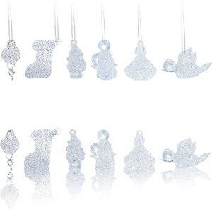 4E's Novelty Mini Glass Christmas Ornaments 1.5" (Set of 12), Ready To Hang Small Clear Glass Ornaments for Mini Tree Decor, Crystal Glass Ornaments - 1 of 4