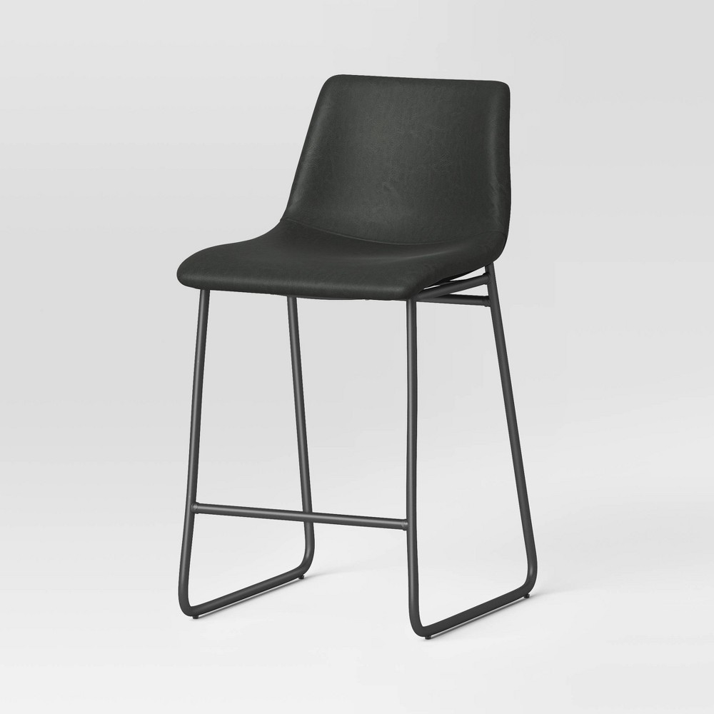 Bowden Faux Leather Counter Height Barstool Dark Gray - Threshold™: Upholstered, Metal Legs