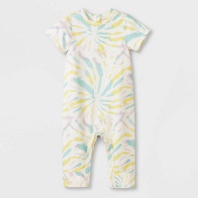 Image of Grayson Mini Baby Tie-Dye French Terry Jumpsuit - Yellow/White 6-9M