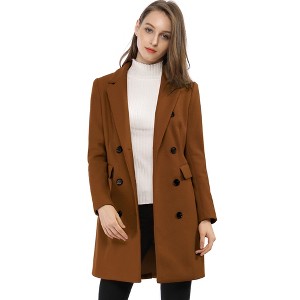 Allegra K Women's Elegant Notched Lapel Double Breasted Long Sleeve Winter Overcoat - 1 of 4
