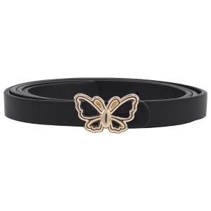 INSPIRE CHIC Women's Reversible Faux Leather Extra Skinny Thin Butterfly Gold Buckle Belts 0.5" Width 1Pc - 1 of 4
