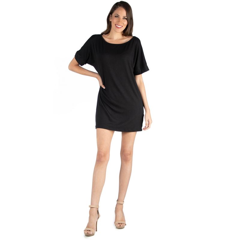 24seven Comfort Apparel Womens Loose Fit T Shirt Dress with boat Neck, 1 of 5
