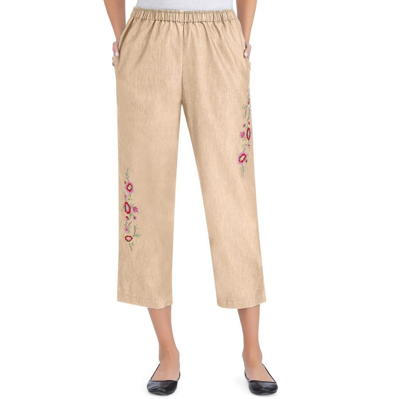 Collections Etc Embroidered Denim Capri Pants, 4 of 6