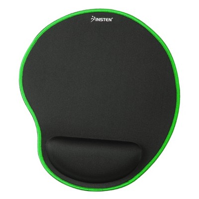 Insten Mouse Pad with Wrist Support Rest, Stitched Edge Mat, Ergonomic Support, Pain Relief Memory Foam, Arc, Black with Green Edge