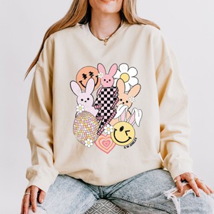 Simply Sage Market S.W.Smiley Retro Easter Collage Lightweight Garment Dyed Sweatshirt - 1 of 4