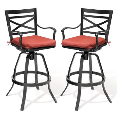Crestlive Products Outdoor Swivel Bar Stools Set of 2 Patio Cast Aluminum Bar Stools with Sunbrella Cushion Bar Height Chairs